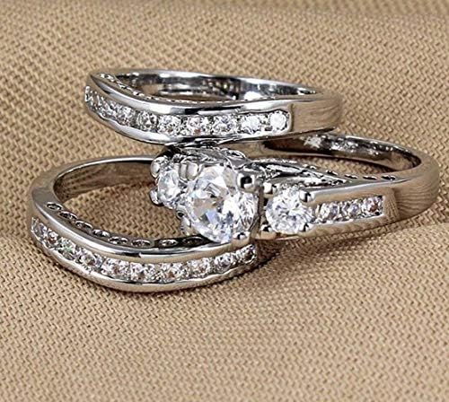 Goldenchen Divat Ékszerek Méret 6-10 Három-az-egyben Eljegyzési Gyűrűk Beállított Esküvői Ródium 925 Ezüst
