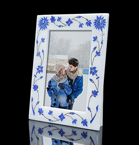 Crocon Fotó Képkeret Fehér Márvány Keret 6X8 Inch Nagy Kék Virág Anyja Peals Képkeret Gyönyörű Asztal