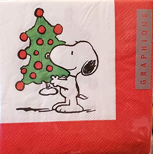 Snoopy karácsonyfa Ital, Szalvéták, Készlet 40, 3 rétegű, 5x5 hajtogatott