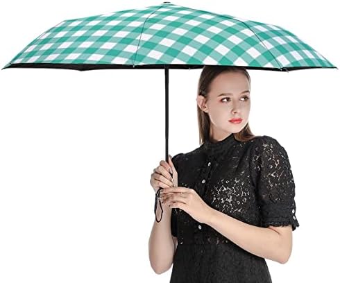 A zöld Fehér Kockás Karácsony Utazási Esernyő Szélálló 3 Redők Auto Nyitva Közel Összecsukható Esernyő