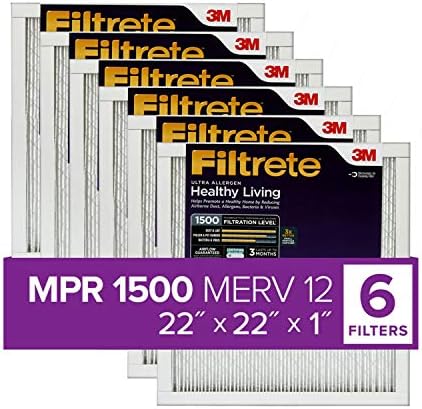 Filtrete 22x22x1, AC Kemence légszűrő, MPR 1500, Egészséges életmód Ultra Allergén, 6-Pack (pontos méretek