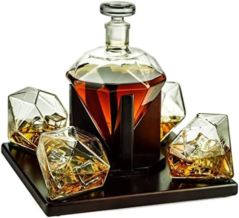 A Bor Tudós Gyémánt, Whisky, Bor, Derítő, Nagy Ajándék! 750ml 4 Gyémánt Szemüveg, Gyönyörű Mahagóni Fa