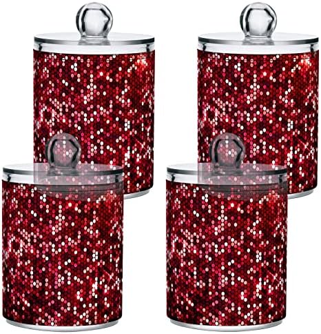 ALAZA 4 Csomag Qtip Jogosultja Adagoló Sequin-vörös, Csillámos Fürdőszoba Szervező Tartályokat a Vatta/Törlő/Párna/Fogselyem,Műanyag
