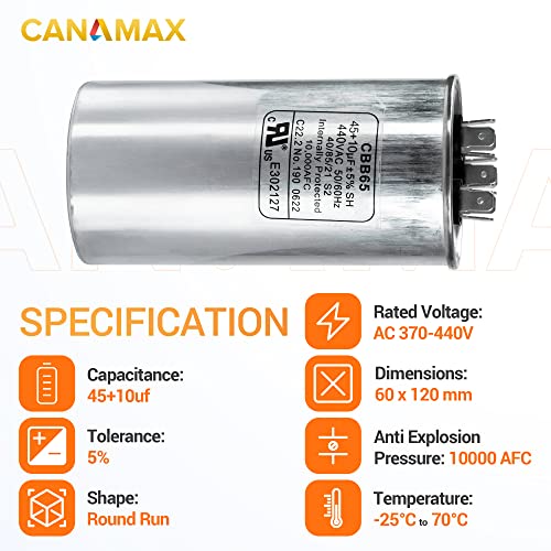 Canamax 45+10 uf ± 5% MFD 370, Vagy 440V Kört Futni Kondenzátor - Csere Légkondicionáló 50/60Hz AC Motor