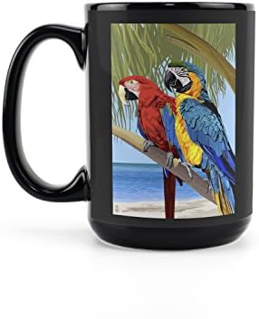 Lámpás Nyomja meg a Papagájok (15oz Fekete Kerámia Kávés Bögre Tea, Mosogatógép, Mikrohullámú Biztonságos)