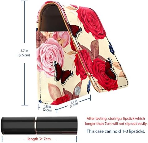 Pillangó Rose Hordozható Mini Smink Rúzs Kulcs Utazási Esetben Pu Bőr Szájfény Tok a Nők, Lányok