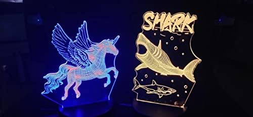 3D Horse & Shark Illúzió Lámpa, 7 Szín AUTOMATIKUS váltás Dekoratív Lámpa 2 nézetű, egy Fekete Alap, Otthoni