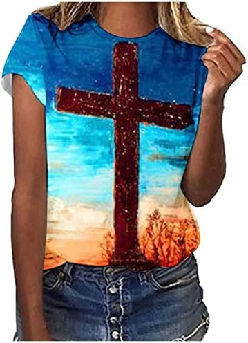 Női Nyakkendő Festék Maximum Hit Jézus Kereszt Nyomtatás Póló, Alkalmi Kerek Nyakú Pólók Rövid Ujjú Tunika