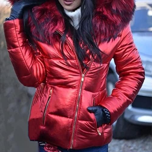 BZSHBS Fényes Gömb Kabát Női Vágott Szőr Hood Pakolható Párnázott Cipzár Le Kabátok Téli Outwear