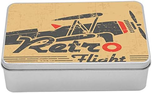 Ambesonne Vintage Repülőgép-Fém Dobozban, Retro Repülés Jelkép Régi Gép Csíkos Grunge Stílus, Többcélú