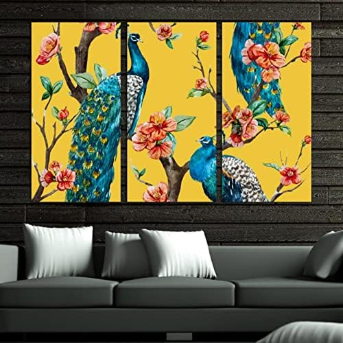A Wall Art a nappaliban, Páva Cseresznye Virágzó Fák Akvarell Minta Keretes Dekoratív olajfestmény Meghatározott