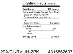 A GE Lighting 62607 Mutatják Tiszta 29-W (40 w-os Csere) 325-Lumen 19 Villanykörte Közepes Bázis, 2-Pack