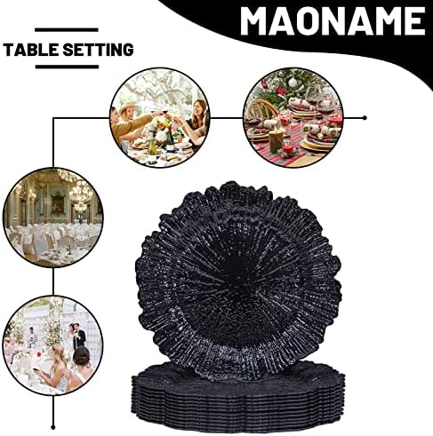 MAONAME Fekete Töltő Tányér Készlet 12, Zátony Lemez Töltők, Tányér, Dekoratív Műanyag Tányér az Asztal