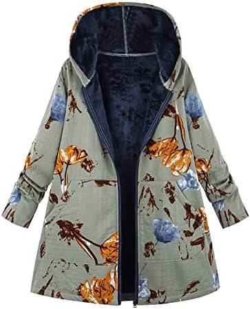 FMCHICO Nők Őszi Téli Kabát, Dzseki Szabadidő Nyomtatott Kapucnis Plüss Kabát Plusz Fleece Kabátok