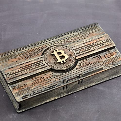 KÉZZEL készített Piti pénz, a Bitcoin pénzt, doboz, Fa doboz, pénz, Cyberpunk doboz