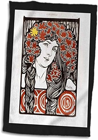 3dRose Florence, Art Deco, valamint Nouveau - Piros n Fekete Mucha Hölgy Festmény - Törölköző (twl-45043-1)