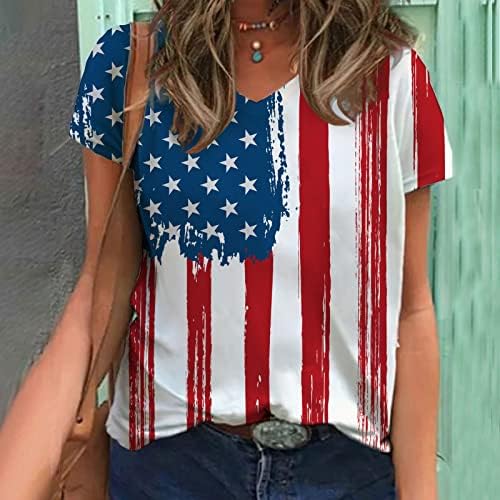 Női Rövid Ujjú Blúz USA Zászló Grafikai Blúzok, Pólók, Mély V-Nyak Villásreggeli Őszi Nyári Blúzok Ruhák