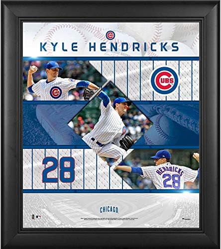 Kyle Hendricks Chicago Cubs Keretes 15 x 17 Varrott Csillagok, Kollázs - MLB Játékos Plakkok, valamint