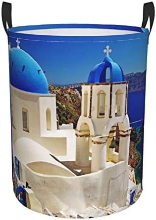 Santorini Görög Sziget Tengerre Szennyes Kosár Kerek Szennyesben A Fogantyú A Hálószoba, Fürdőszoba, Mosókonyha