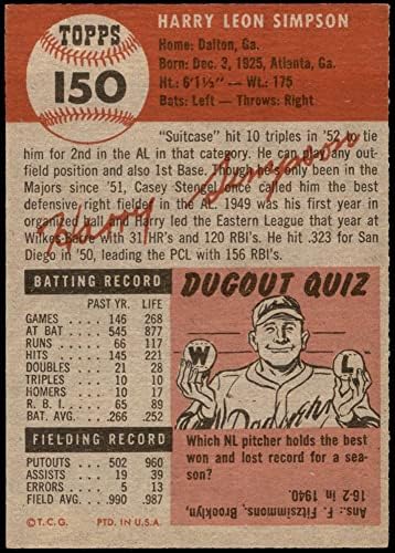 1953 Topps 150 Harry Simpson Cleveland indians (Baseball Kártya) EX/MT Indiánok