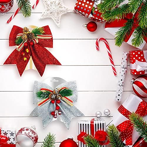 YuCool 4 Csomag Karácsonyi Dekorációs Íjak 7 Hüvelykes Íjak karácsonyfa Topper Koszorú Koszorú Beltéri