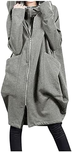 NDVYXX Női Alkalmi Laza Zip Hosszú kapucnis felső Pulóver Felsőruházat Kabát Tunika Kabát Zsebekkel