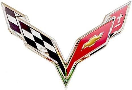 C7 Keresztbe Zászlók Rozsdamentes Acél Falra Jel - Chrome : 22 x 15 a 2014-2019 Corvette