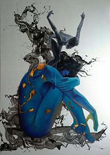 Teguh képzőművészeti Olaj, Vászon (H78'xW55xD3, Kék, Fekete, fehér)