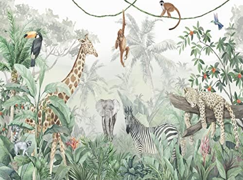 Safari Fotó Tapéta Dzsungel Állatok, Gyerekek, Gyerekek, Hálószoba, Gyerekszoba Fali Freskó W 366 cm x