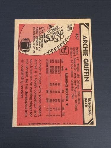 Archie Griffin 1980 Topps Aláírt Dedikált Kártya 457 Cincinnati Bengals - Dedikált NFL Labdarúgó-Kártyák