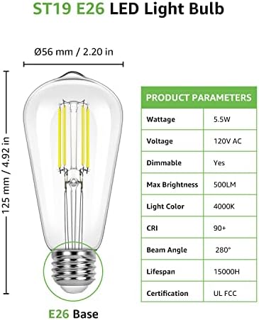 Lepro Edison Izzók, Szabályozható 60 Wattos LED Egyenértékű, 4000K hideg Fehér Végtelen Vintage Izzó,