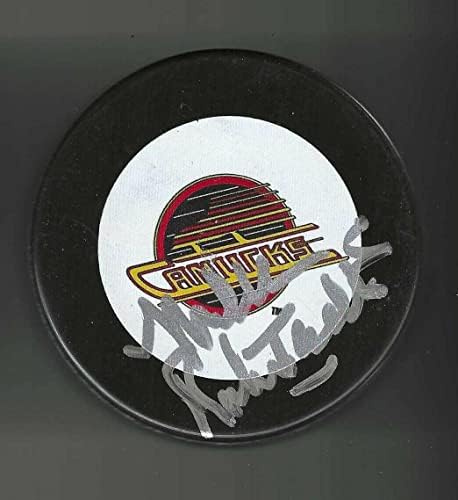 Mike Robitaille Aláírt Vancouver Canucks Puck - Dedikált NHL Korong