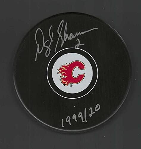 Darryl Shannon Aláírt & Írva Calgary Flames Puck - Dedikált NHL Korong