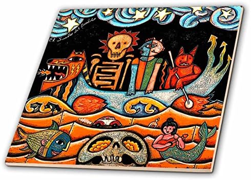 3dRose ct_21127_3 Az Ördög Álom népművészet Koponyák Mexikói Színes Szürrealizmus Kerámia, 8 Colos