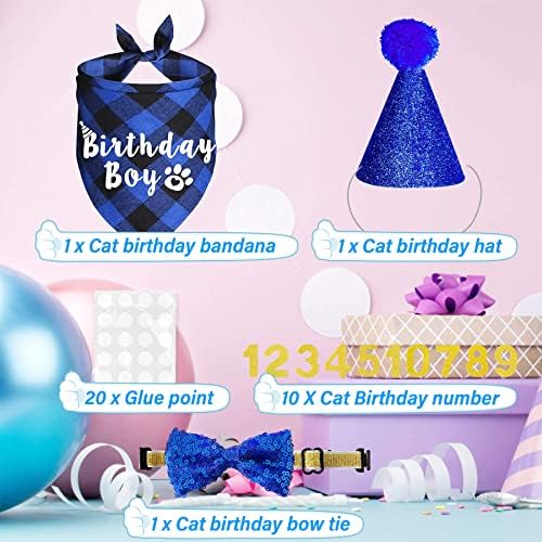 Macska Születésnapi Party Kellékek: WUMSTOT Macska Szülinapi Kalap(Állítható),Kék Kockás Szülinapos, egy