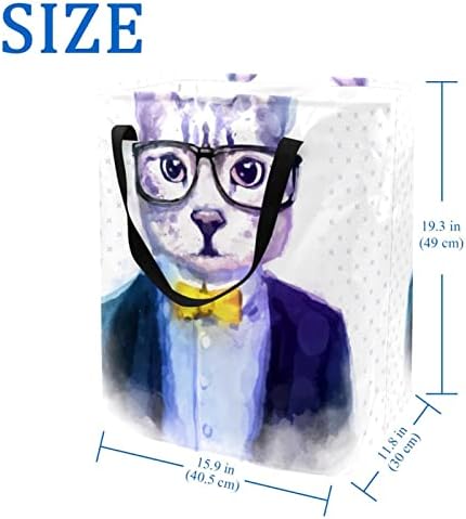 Divat Akvarell Hipszter Macskák Szemüveg Nyomtatás Összecsukható Szennyesben, 60L Vízálló Szennyes Kosarat