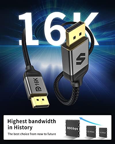 Silkland DisplayPort 2.1 Kábel, DP 2.0 Kábel [16K@60Hz, 10K@60Hz, 8K@120Hz, 4K@240Hz 165Hz 144 hz] 80Gbps