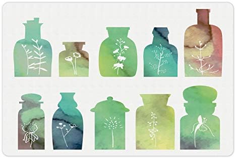 Ambesonne Patikus Pet-Mat az Étel, a Víz, a Régi Akvarell Botanikus Gyógynövény Kezelés Üveg Gyógyszert