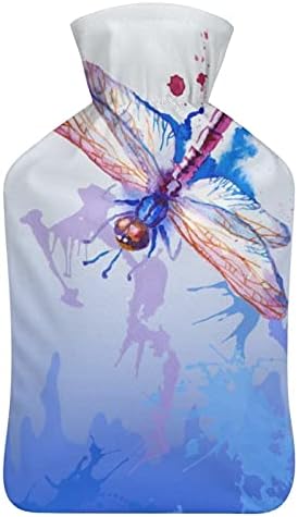 Lila Akvarell Szitakötő Forró vizes Palackot Aranyos Gumi Meleg Víz Táska Fedelét, a Fájdalom Forró Borogatást