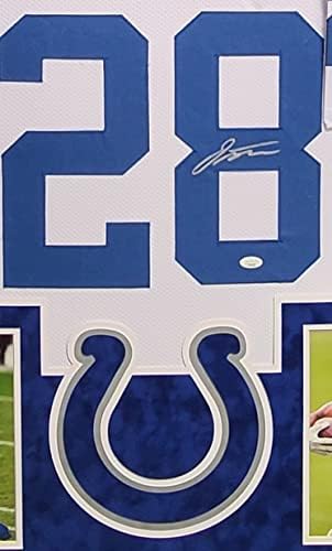 Jonathan Taylor Indianapolis Colts Autográf, Aláírt Egyedi Keretezett Jersey 4 PIC-Velúr Gubancos Fehér