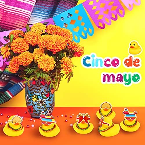 24 Db Mexikói Fiesta Cinco de Mayo Gumi Kacsa Papír Szemüveg Mini Mexikói Gumi Kacsákkal Bors Pinata Taco