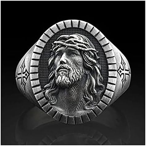 A férfiak Jézus Feje Gyűrű Katolikus Keresztény Kereszt Vintage Feliratos Retro Vallási Amulett Keresztség