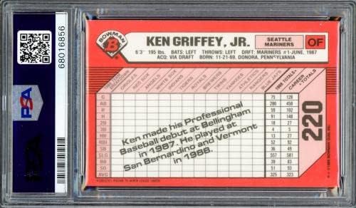 Ken Griffey Jr. Dedikált 1989 Bowman Tiffany Újonc Kártya 220 Seattle Mariners PSA 9 Automata Fokozatú