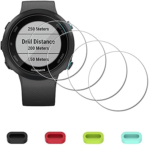 [4 Csomag] Képernyő Védő Garmin Swim 2 Úszás Smartwatch + Szilikon Anti-por Dugók, iDaPro Edzett Üveg