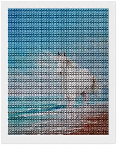 A fehér Ló A Parton Gyémánt Festmény Kit Art Képek DIY Teljes Gyakorlat Otthoni Kiegészítők Felnőttek