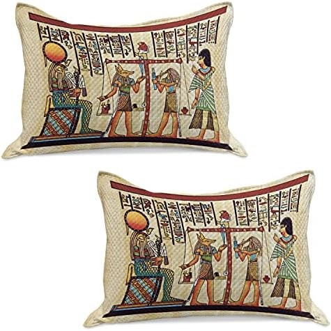 Lunarable Egyiptomi Nyomtatás Steppelt Pillowcover Set, 2, Papirusz Kézirat, Történelmi Táj Kép Illusztráció,