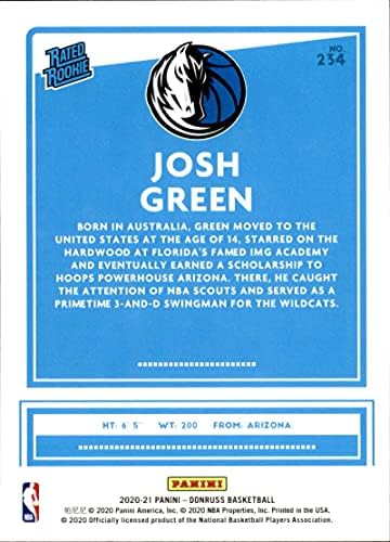 2020-21 Donruss 234 Josh Zöld Dallas Mavericks Újonc Kosárlabda Kártya