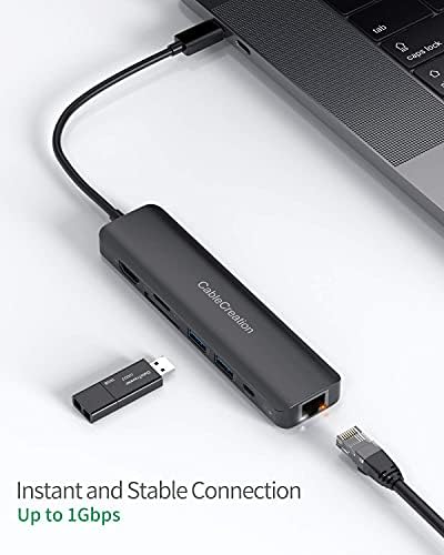 USB-C-Hub-4K-60Hz, CableCreation 7 az 1-ben USB-C Hub Többportos Adapter Csomag withCat 6 Ethernet-Kábel