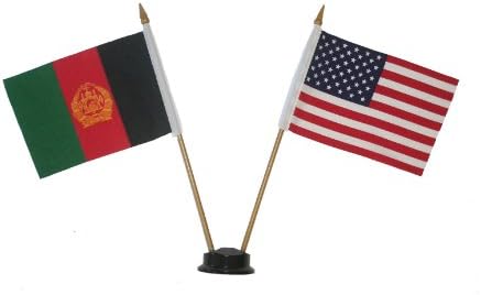 USA & AFGANISTAN Kis 4 X 6 Hüvelyk Mini Dupla Ország Bot, Zászló, Banner FEKETE ÁLLNI egy 10 Centis Műanyag