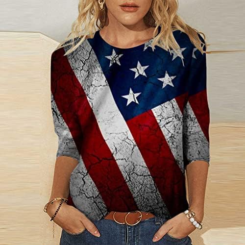 PIMOXV Női 3D-s Amerikai Zászló július 4 Ing, Alkalmi Függetlenség Napja 3/4-Es Ujjú Tunika Maximum Szomorú